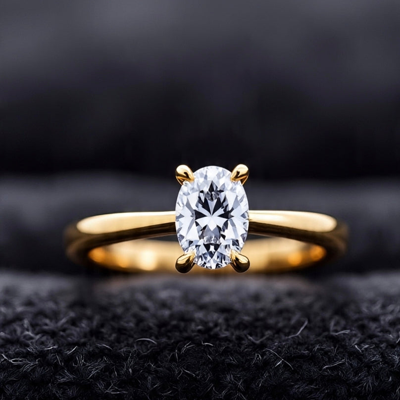 18K Gold Lab-Grown Diamond Solitaire Ring | 2 Carat Oval Cut
