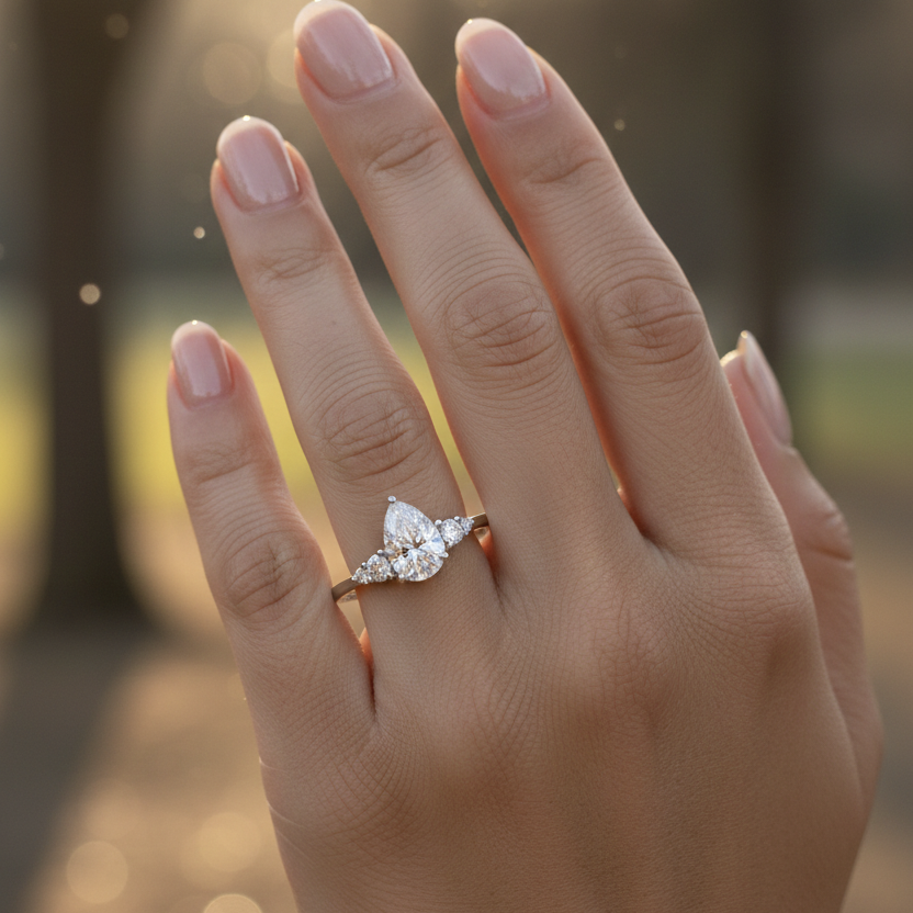 3.00 CT Pear Shape Lab Grown Diamond Silver Ring – Elegant & Premium Design