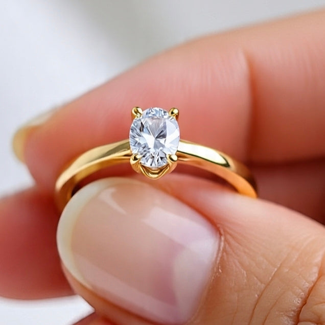 18K Gold Lab-Grown Diamond Solitaire Ring | 2 Carat Oval Cut