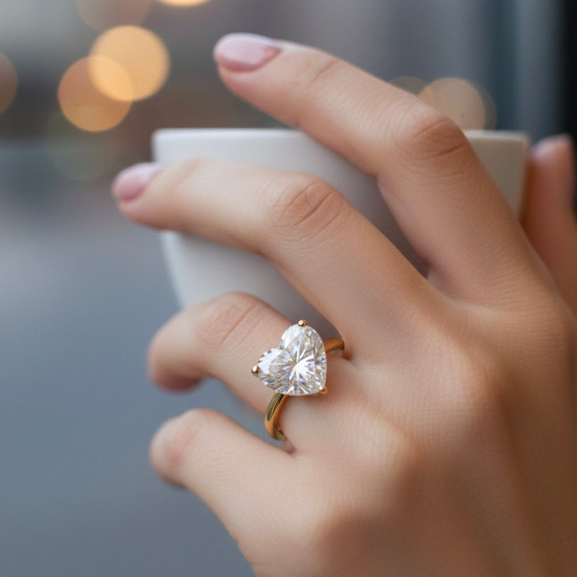 3 Carat Heart Shape Lab Grown Diamond Ring in Solid Gold