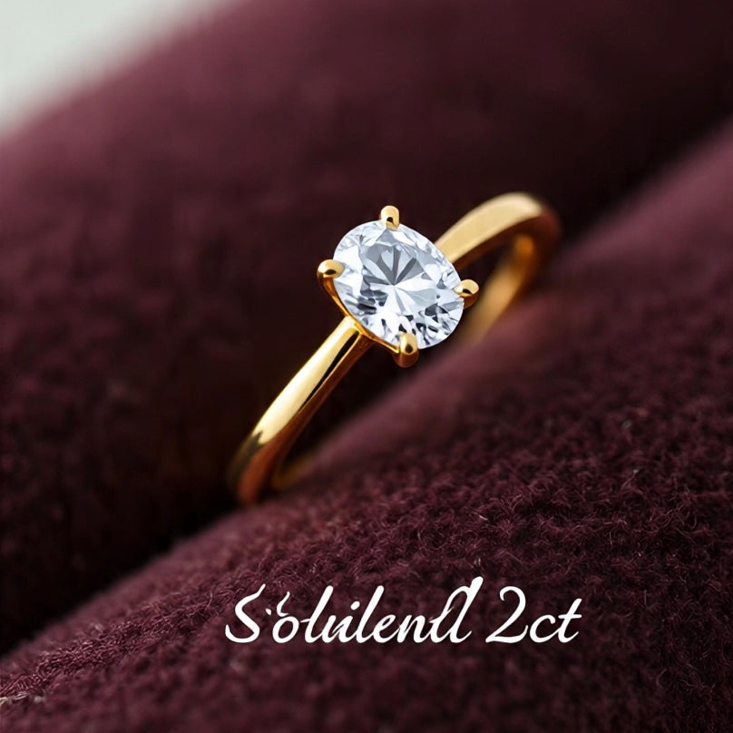 18K Gold Lab-Grown Diamond Solitaire Ring | 2 Carat Oval Cut