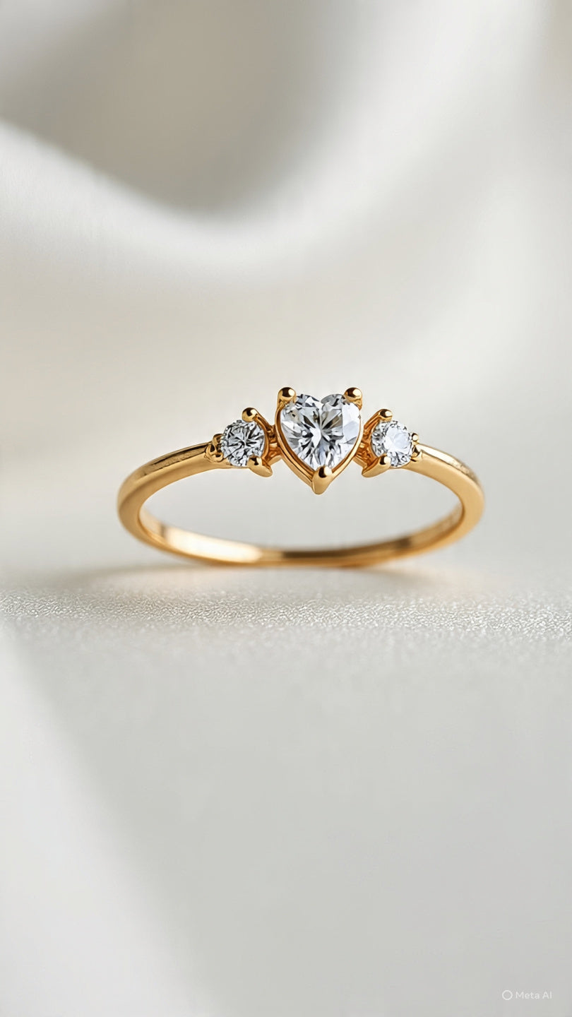 Elegant Heart-Cut Diamond Ring in 18K Gold