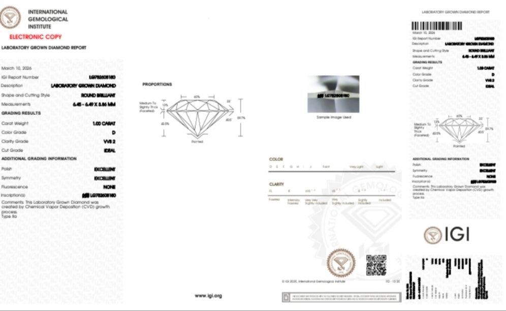 1.0 Ct Lab Grown Diamond VVS1 EF Color Certified Premium Sparkling Diamond for Jewelry