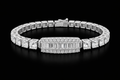 Luxury mossinate Diamond Tennis Bracelet with Central Baguette & Round Diamond Design