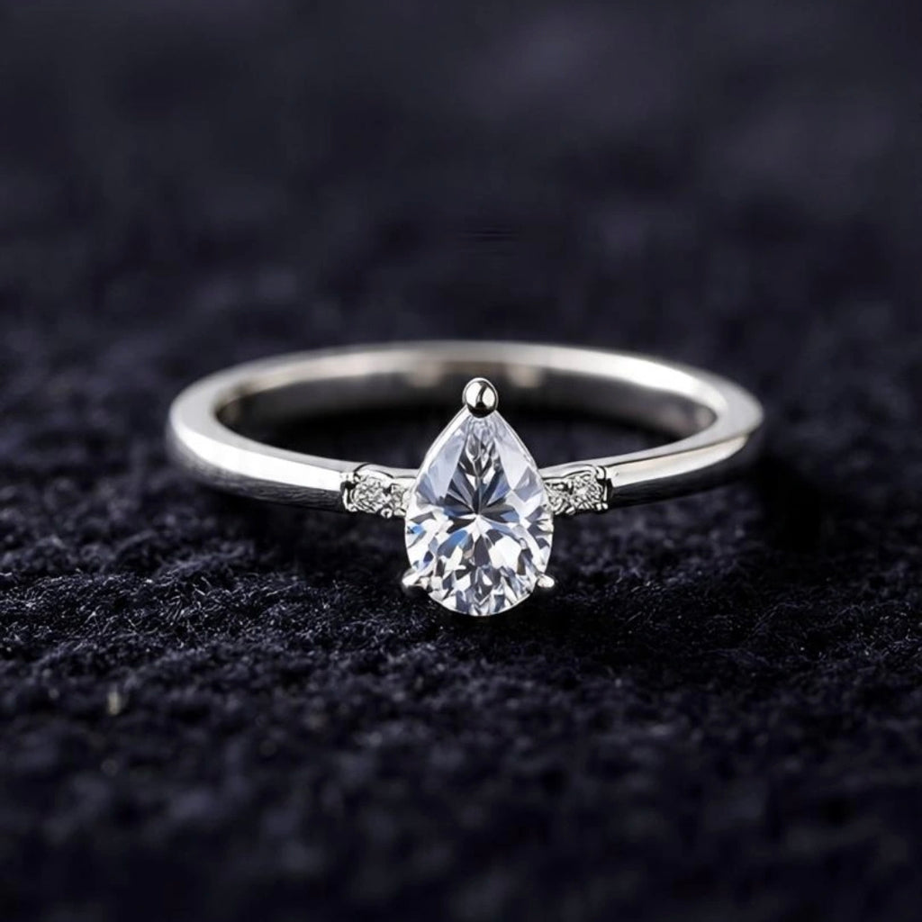 2.00 CT Pear Shape Diamond Silver Solitaire Ring with Side Diamonds