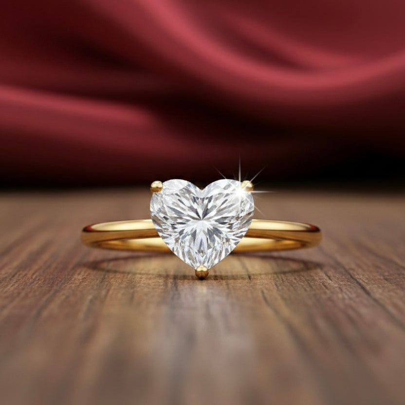 3 Carat Heart Shape Lab Grown Diamond Ring in Solid Gold