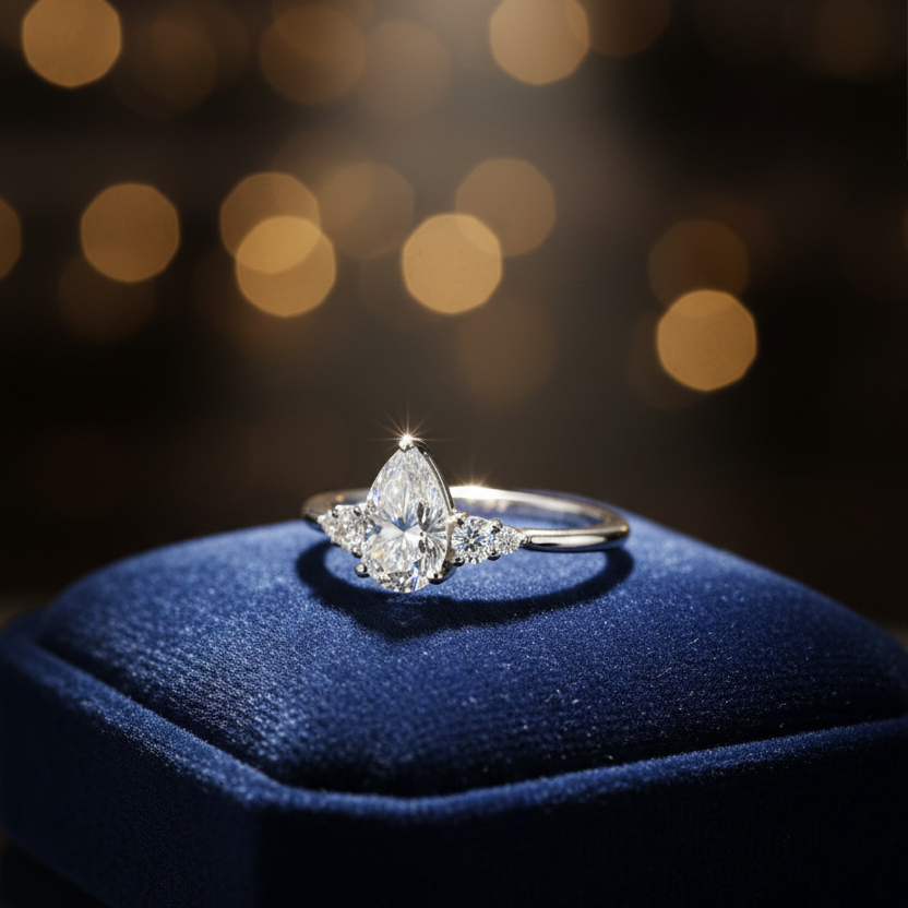 3.00 CT Pear Shape Lab Grown Diamond Silver Ring – Elegant & Premium Design