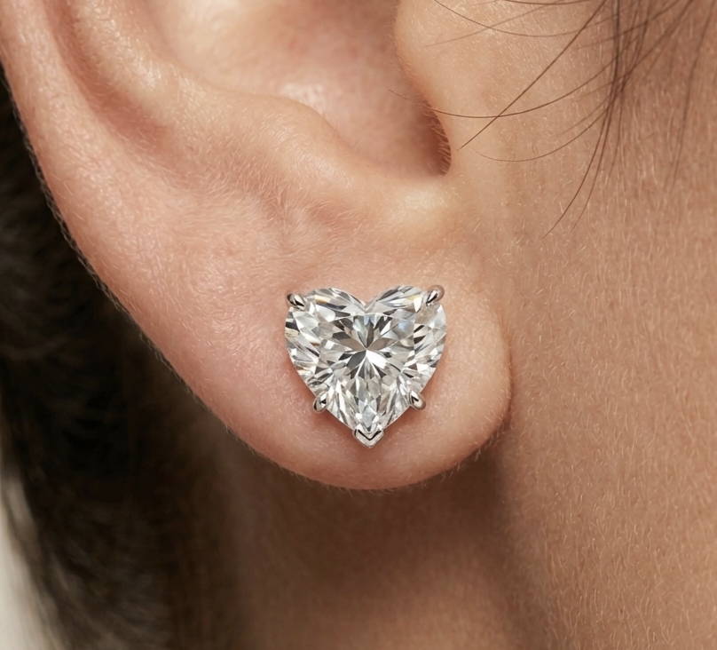 Elegant 2.0 CT Heart-Shaped Lab Grown Diamond Solitaire Studs in Pure Silver