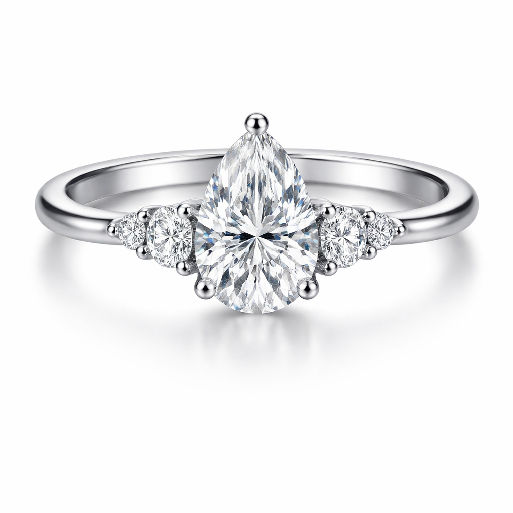 3.00 CT Pear Shape Lab Grown Diamond Silver Ring – Elegant & Premium Design