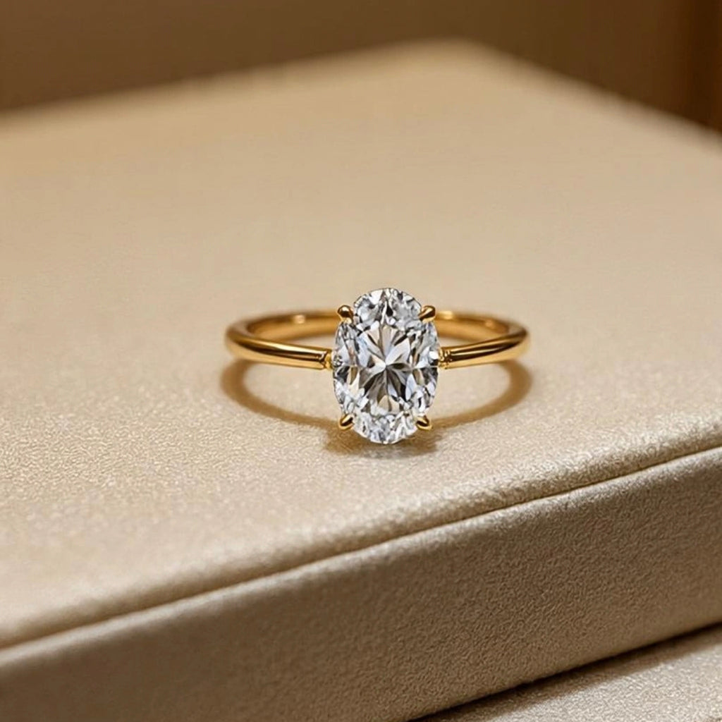 18K Gold Lab-Grown Diamond Solitaire Ring | 2 Carat Oval Cut