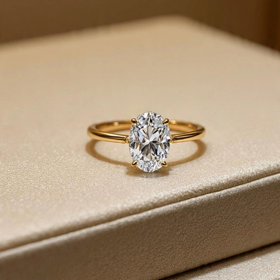 18K Gold Lab-Grown Diamond Solitaire Ring | 2 Carat Oval Cut