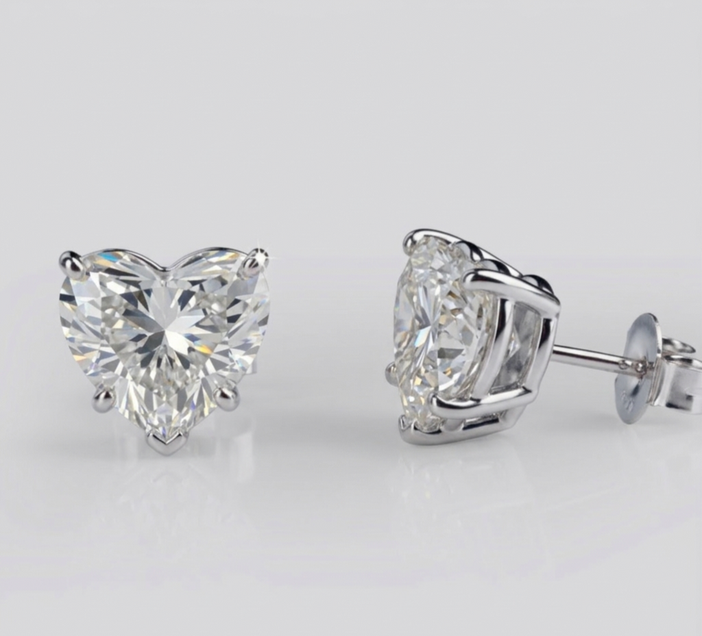 Elegant 2.0 CT Heart-Shaped Lab Grown Diamond Solitaire Studs in Pure Silver