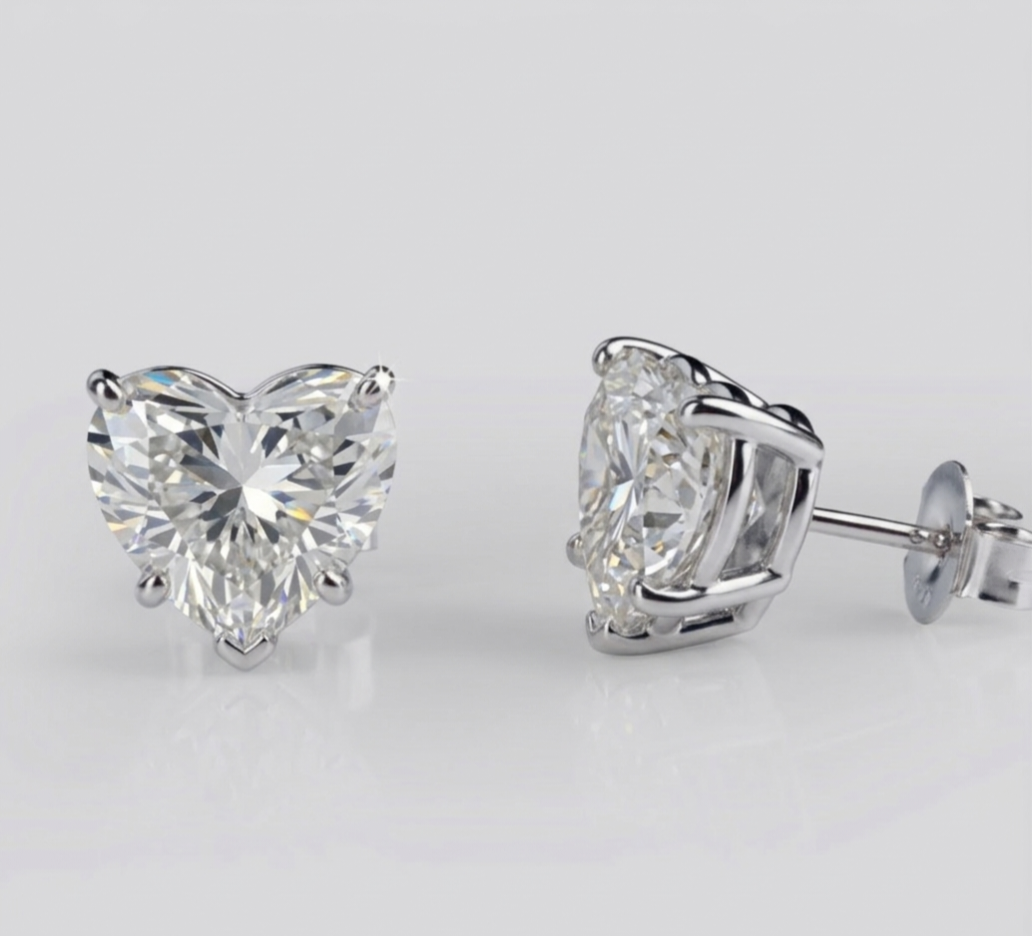 Elegant 2.0 CT Heart-Shaped Lab Grown Diamond Solitaire Studs in Pure Silver